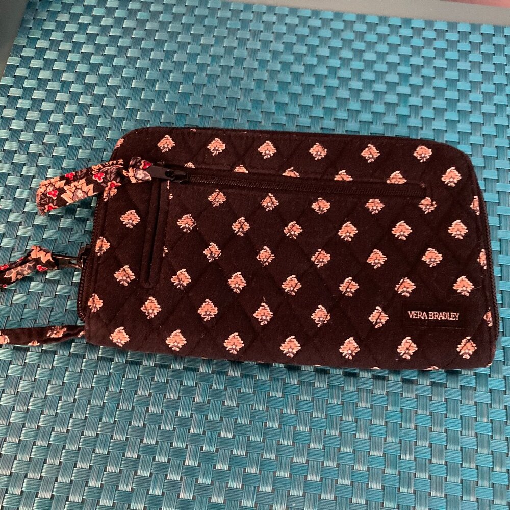 Vintage Vera Bradley Classic Black Wristlet Retired Lotus Pattern